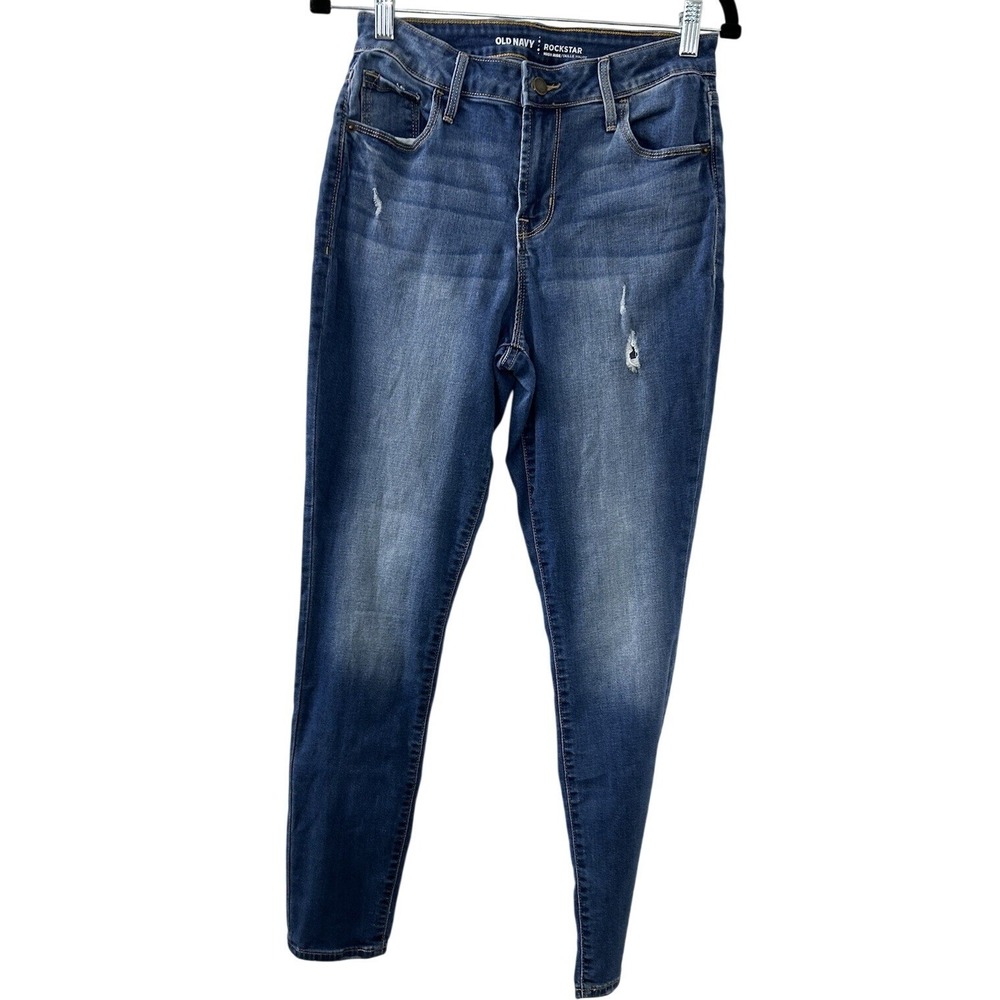 Old Navy Distressed Rockstar Skinny Jeans 6 Blue High Rise Denim Casual Classic